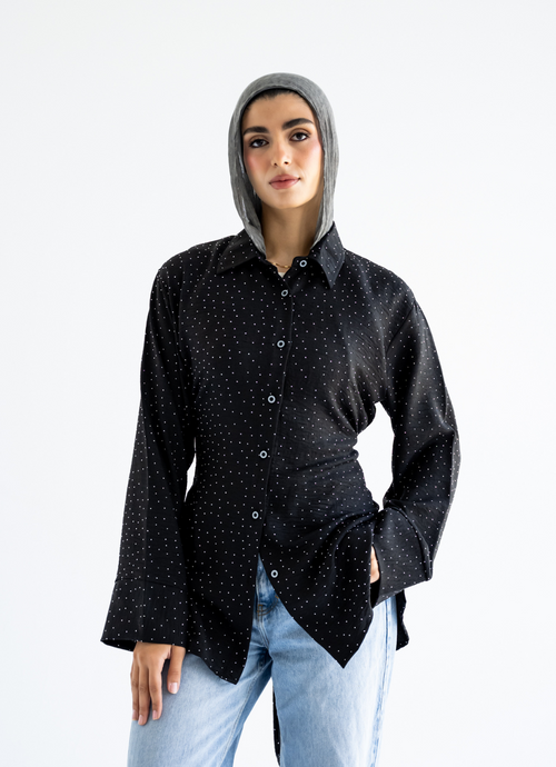 Black Strasses Wrapped Shirt