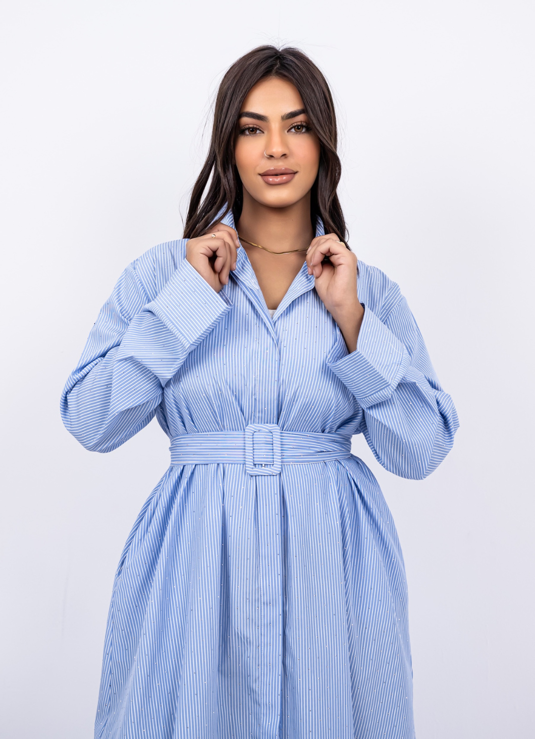 Blue Striped Shirt Dress