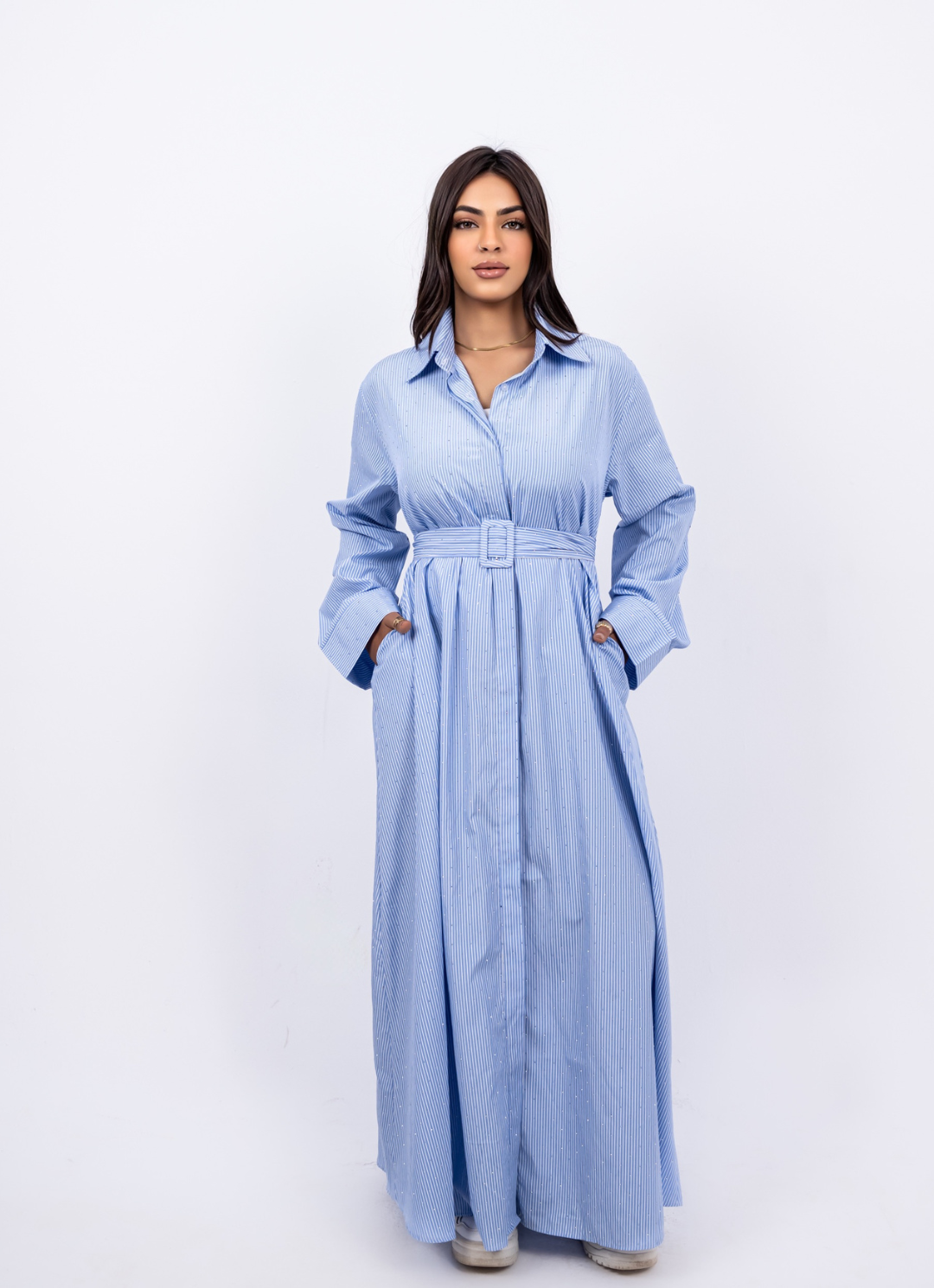 Blue Striped Shirt Dress