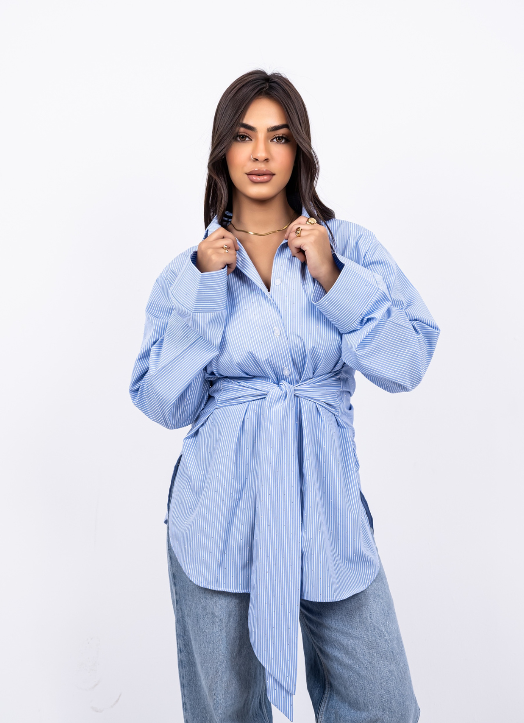 Blue Striped Wrapped Shirt