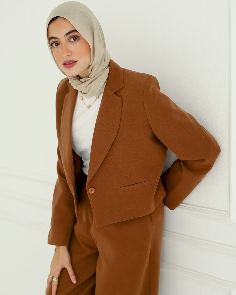 Brown Cropped Blazer - Main Image