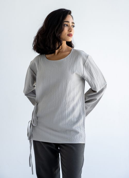 Grey Bow Tie Blouse