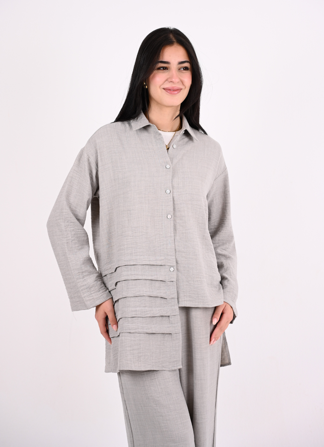 Grey Waves Linen Shirt