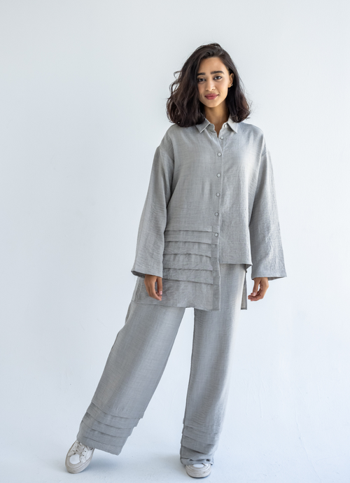 Grey Waves Linen Pants