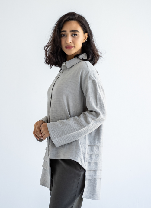 Grey Waves Linen Shirt