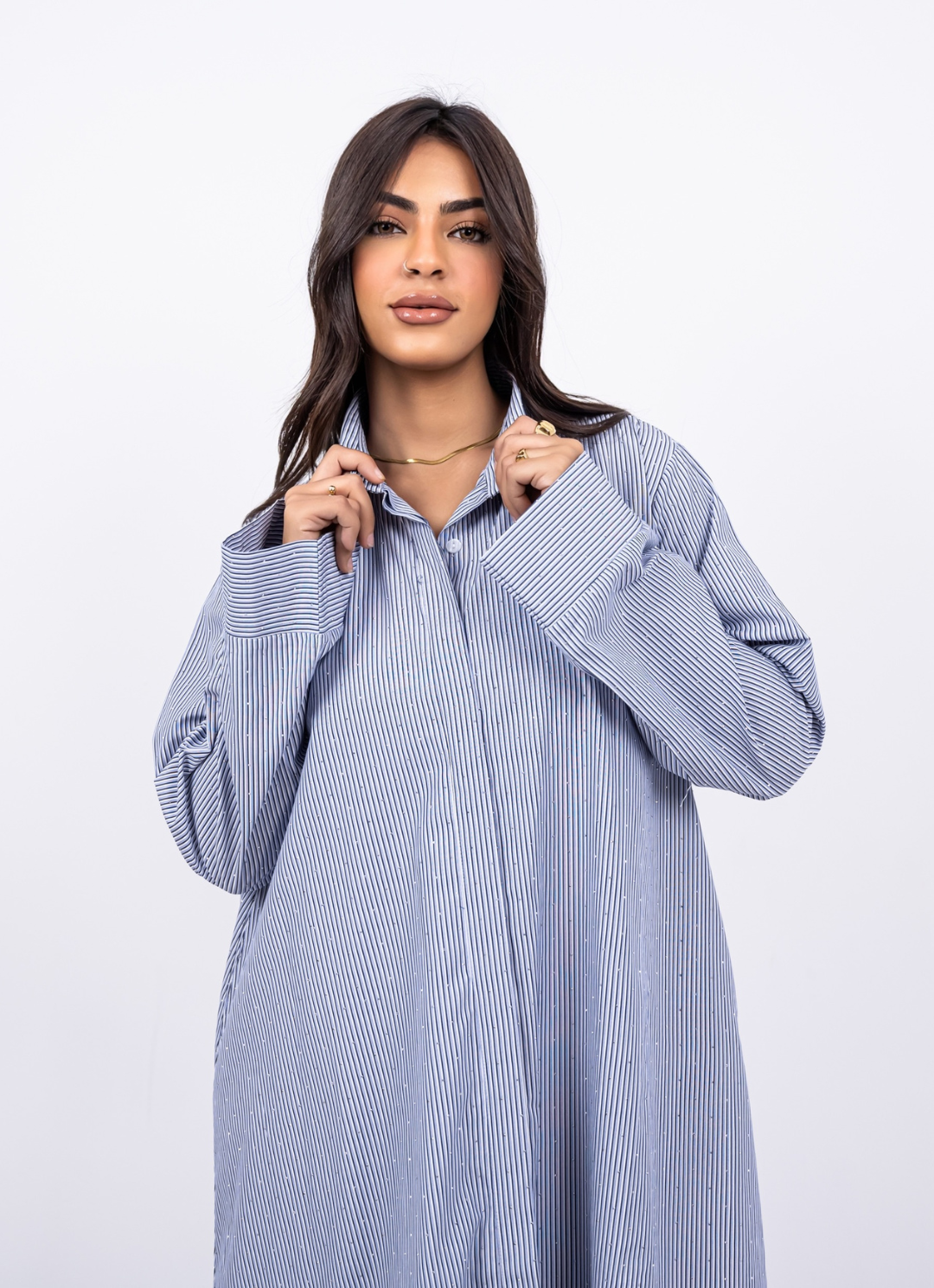 Navy Striped Shirt Dress