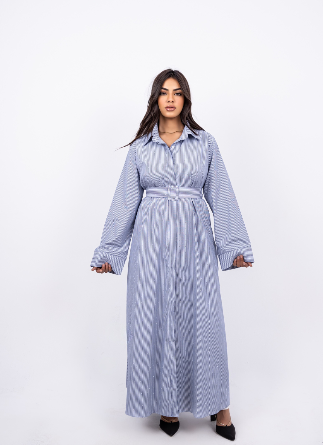 Navy Striped Shirt Dress