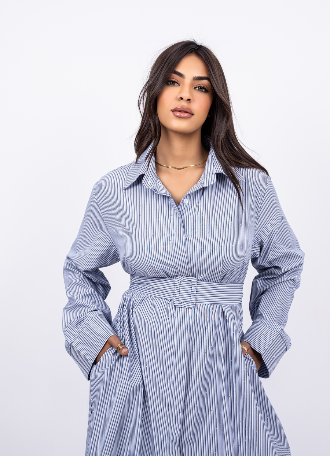 Navy Striped Shirt Dress