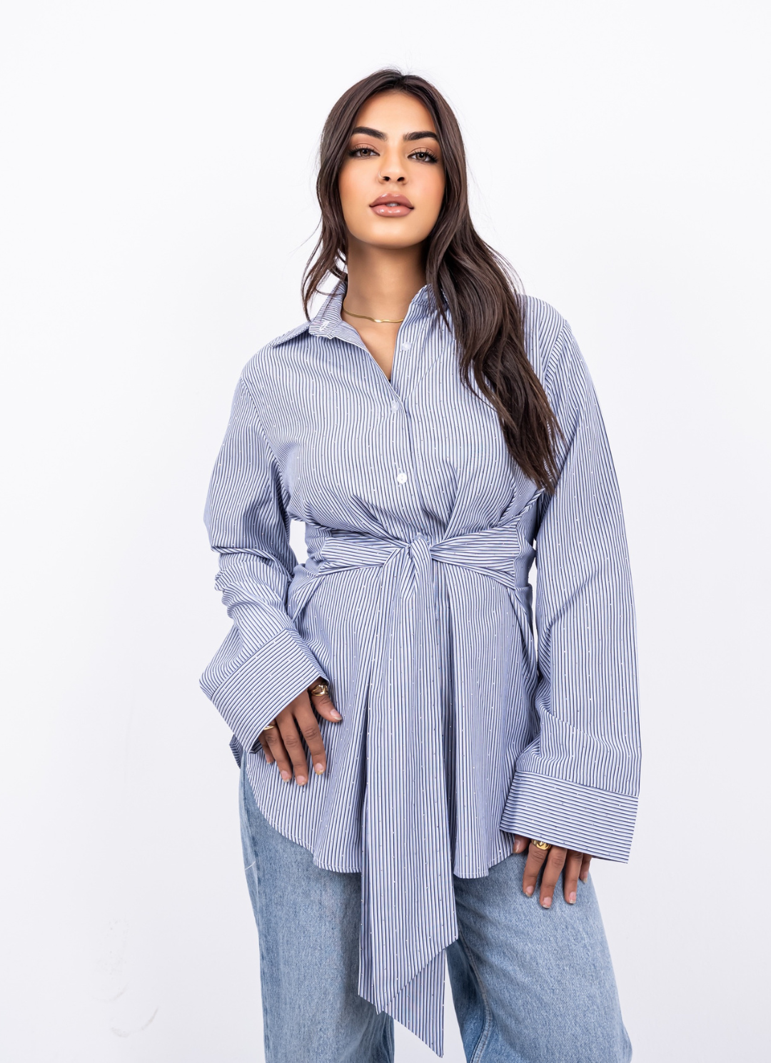 Navy Striped Wrapped Shirt