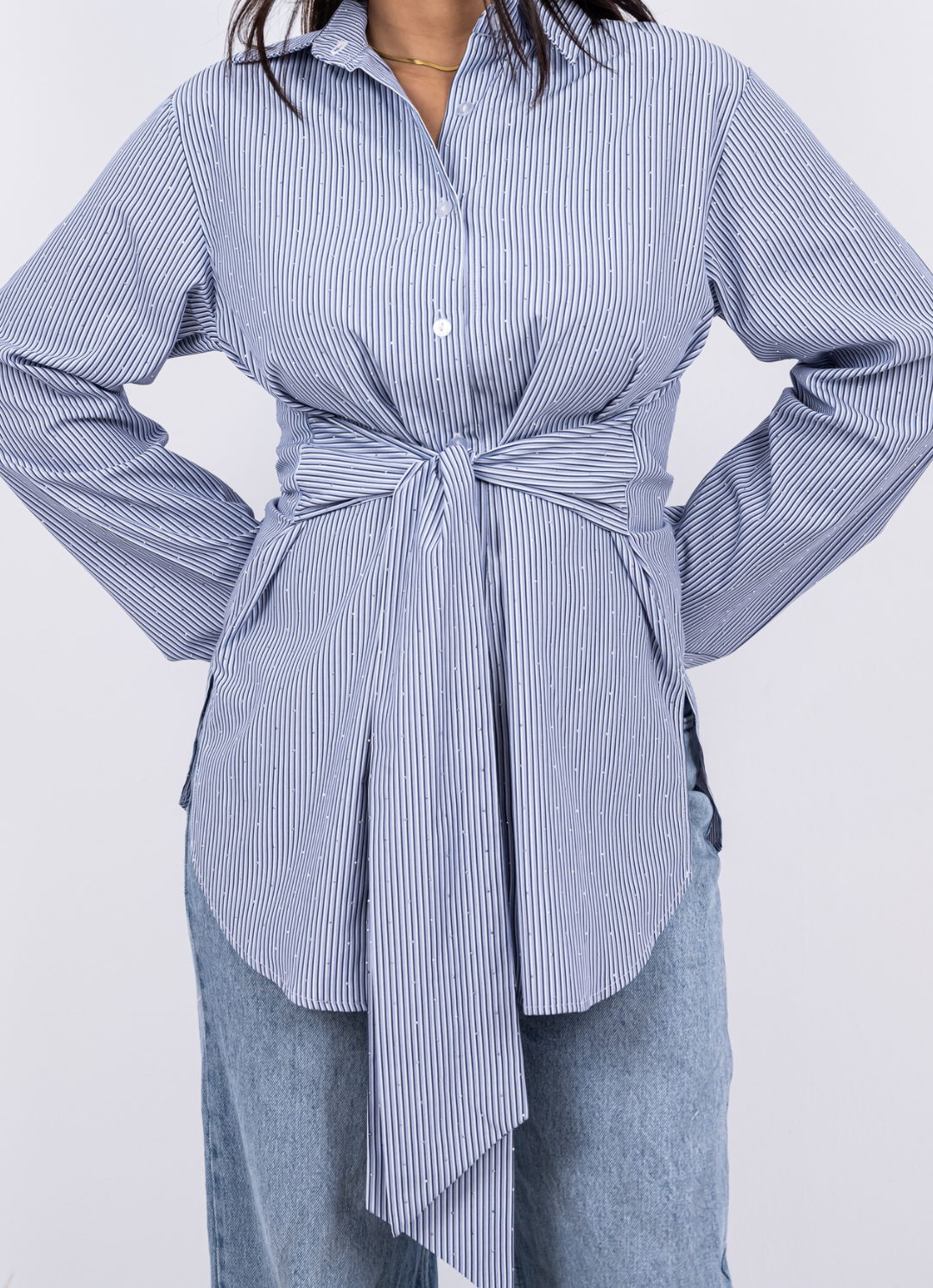 Navy Striped Wrapped Shirt