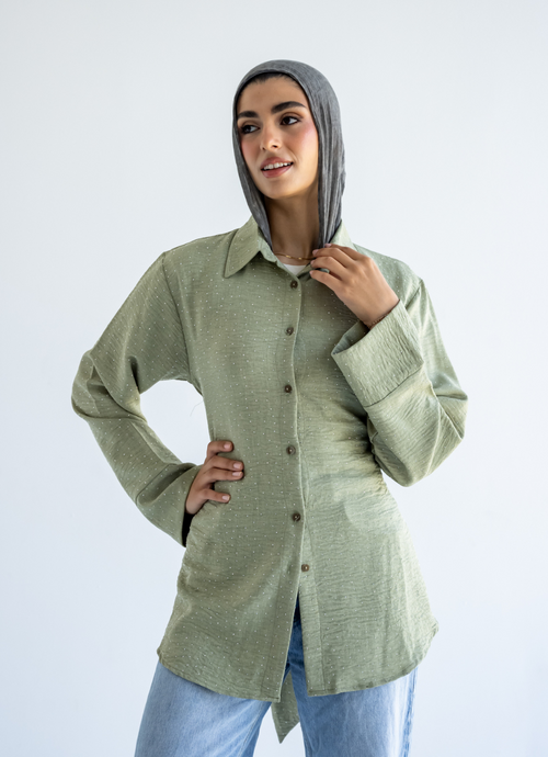 Olive Strasses Wrapped Shirt