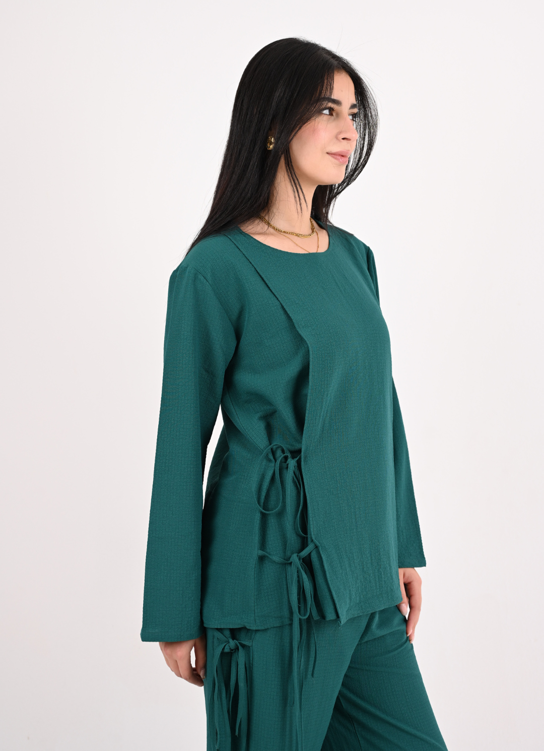 Teal Bow Tie Blouse