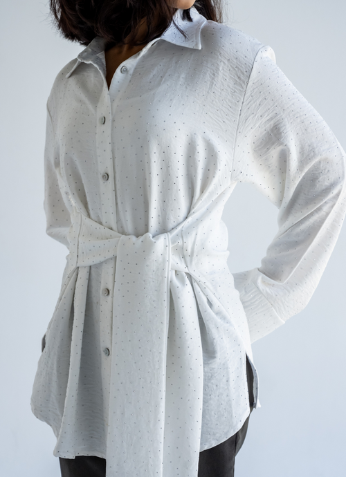 White Strasses Wrapped Shirt