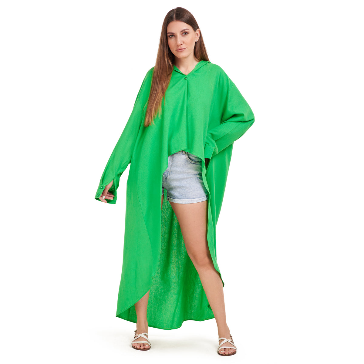 Beach Shirt Womens, Green Linen Chemise, Yeilda