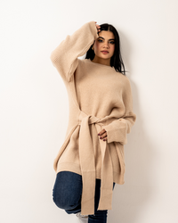 Beige Wrapped Long Sweater