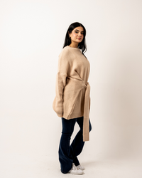 Beige Wrapped Long Sweater