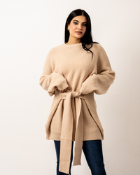 Beige Wrapped Long Sweater