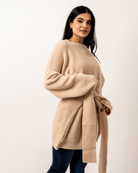 Beige Wrapped Long Sweater