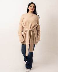 Beige Wrapped Long Sweater