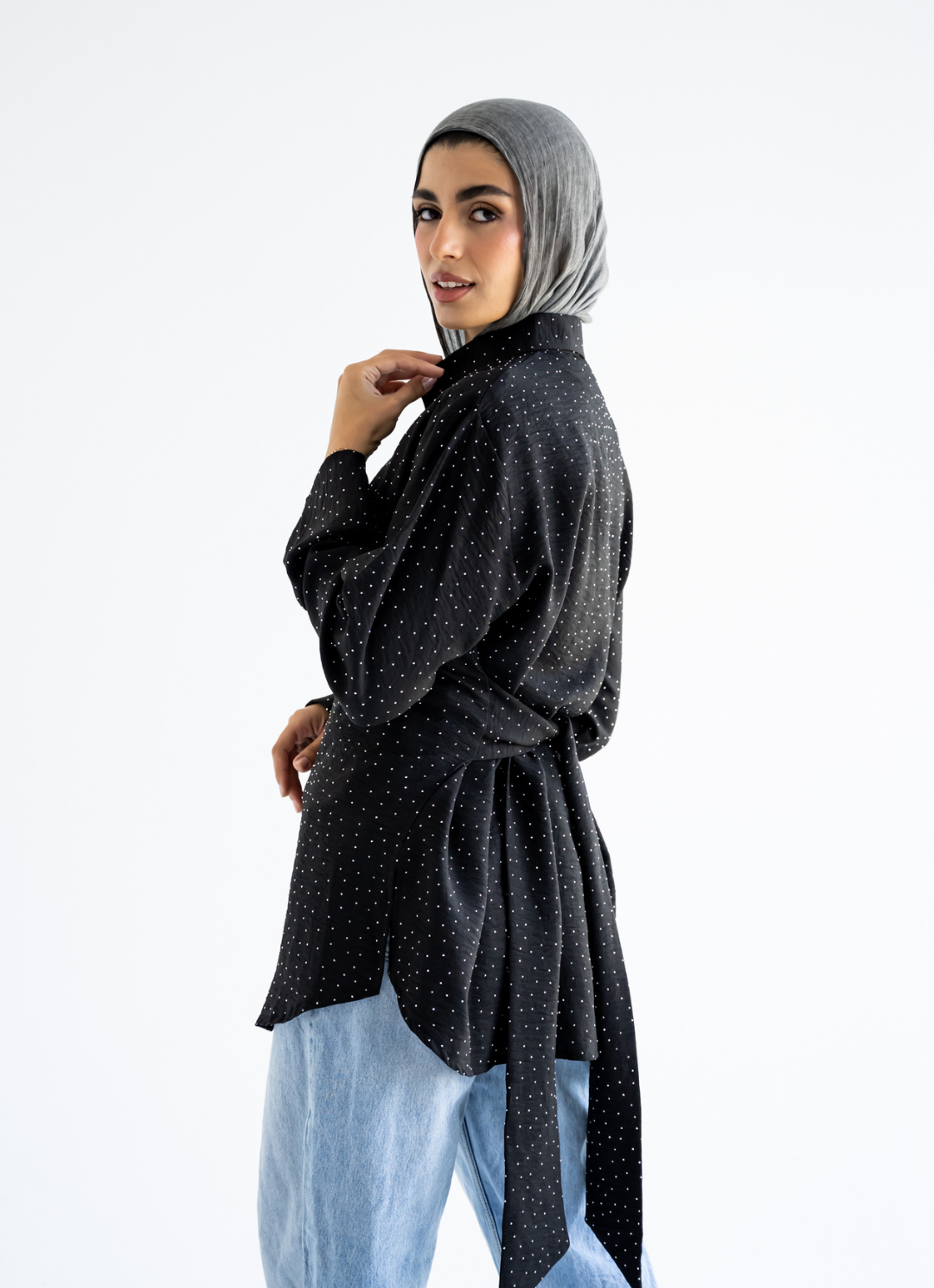 Black Strasses Wrapped Shirt