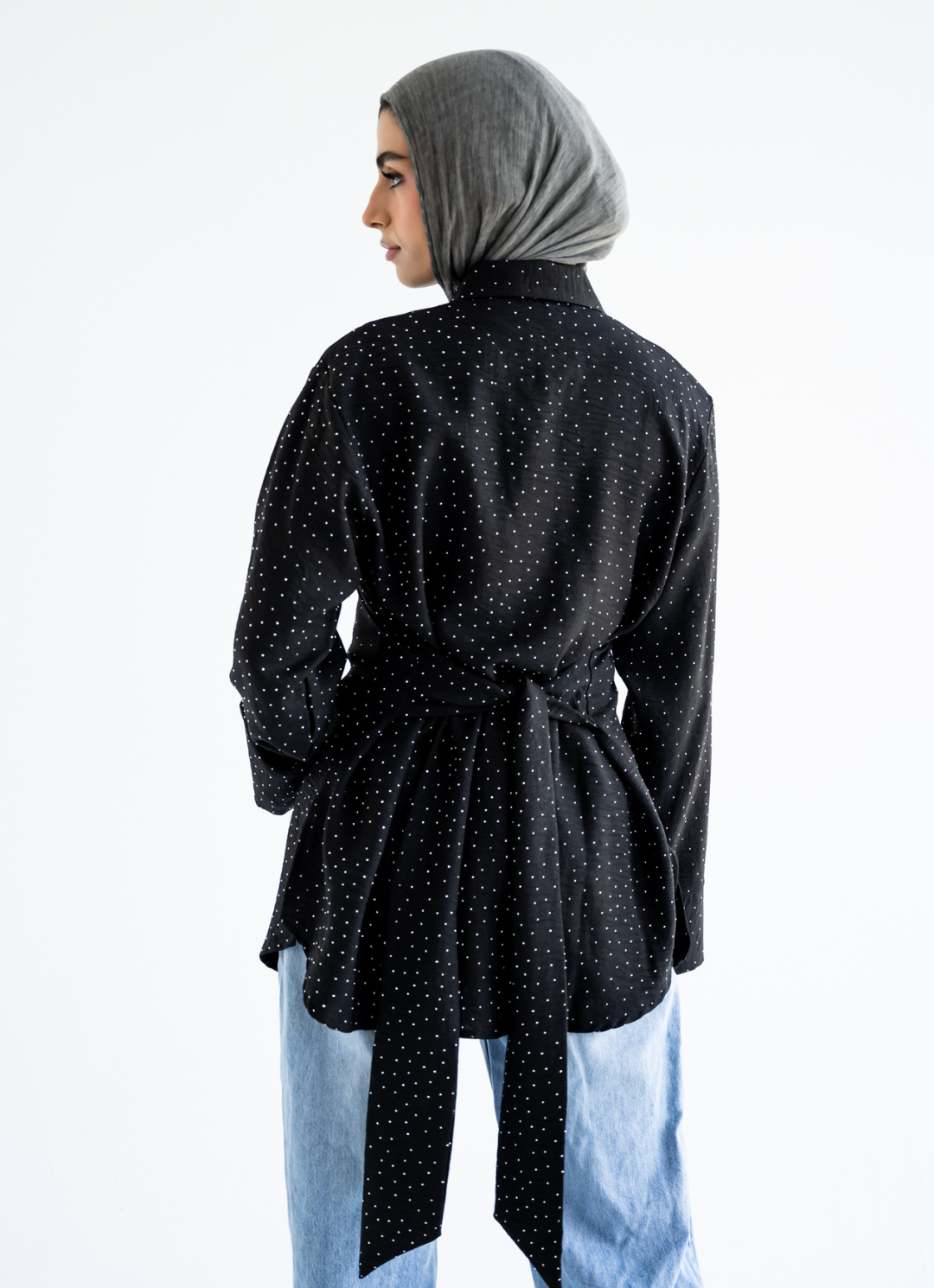 Black Strasses Wrapped Shirt