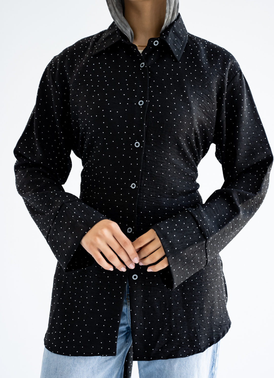 Black Strasses Wrapped Shirt