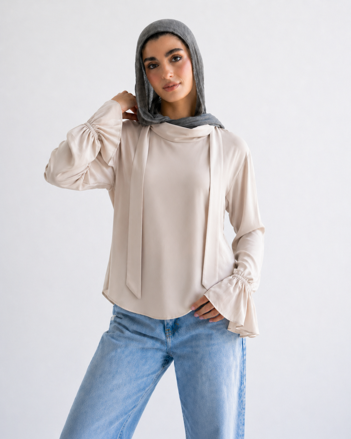 Beige Scarf Blouse