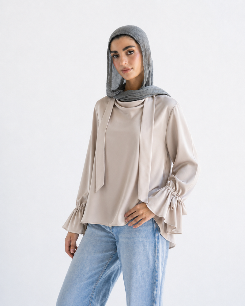 Beige Scarf Blouse