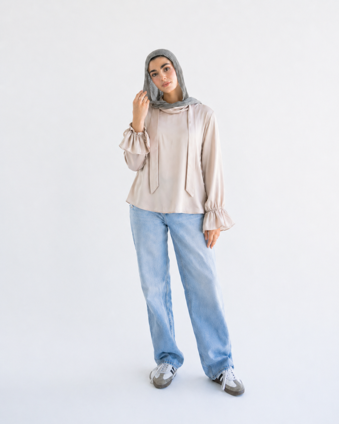 Beige Scarf Blouse