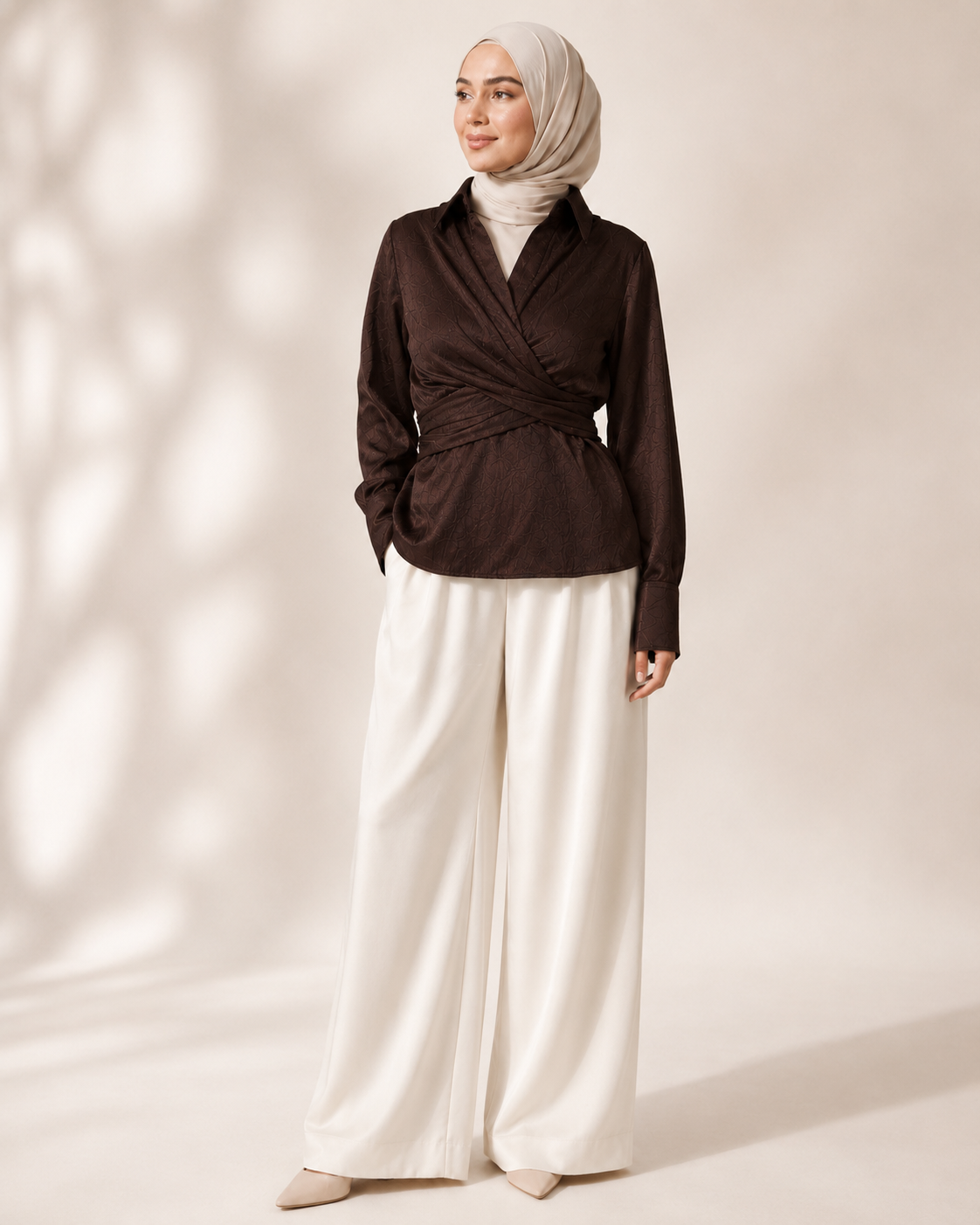 Brown Scarf Blouse