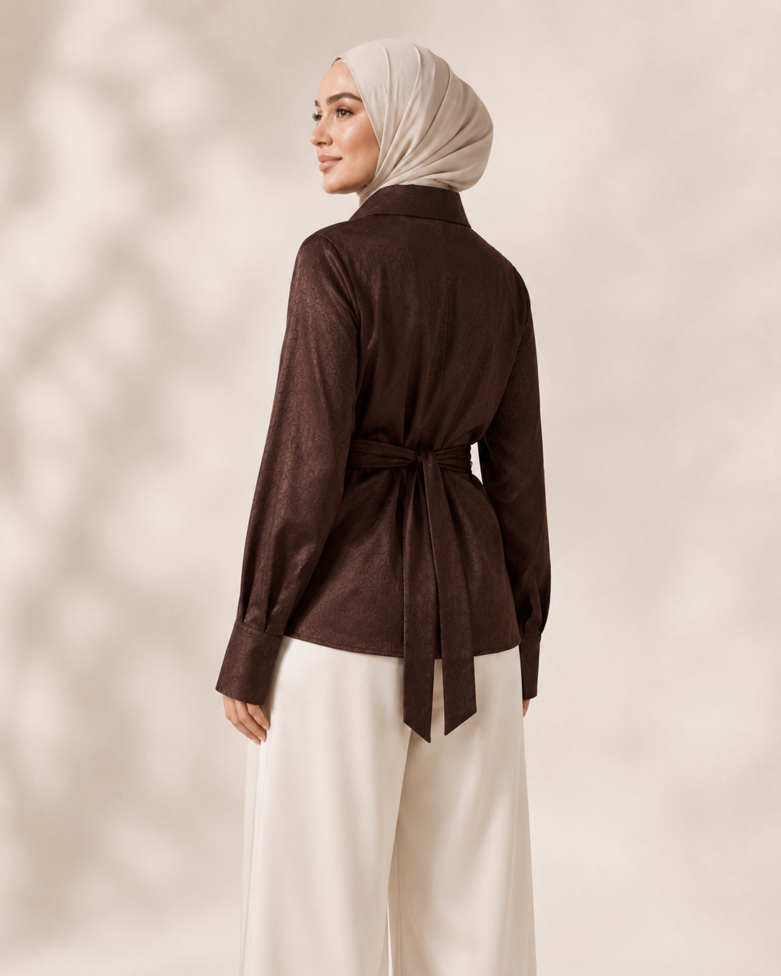 Brown Scarf Blouse