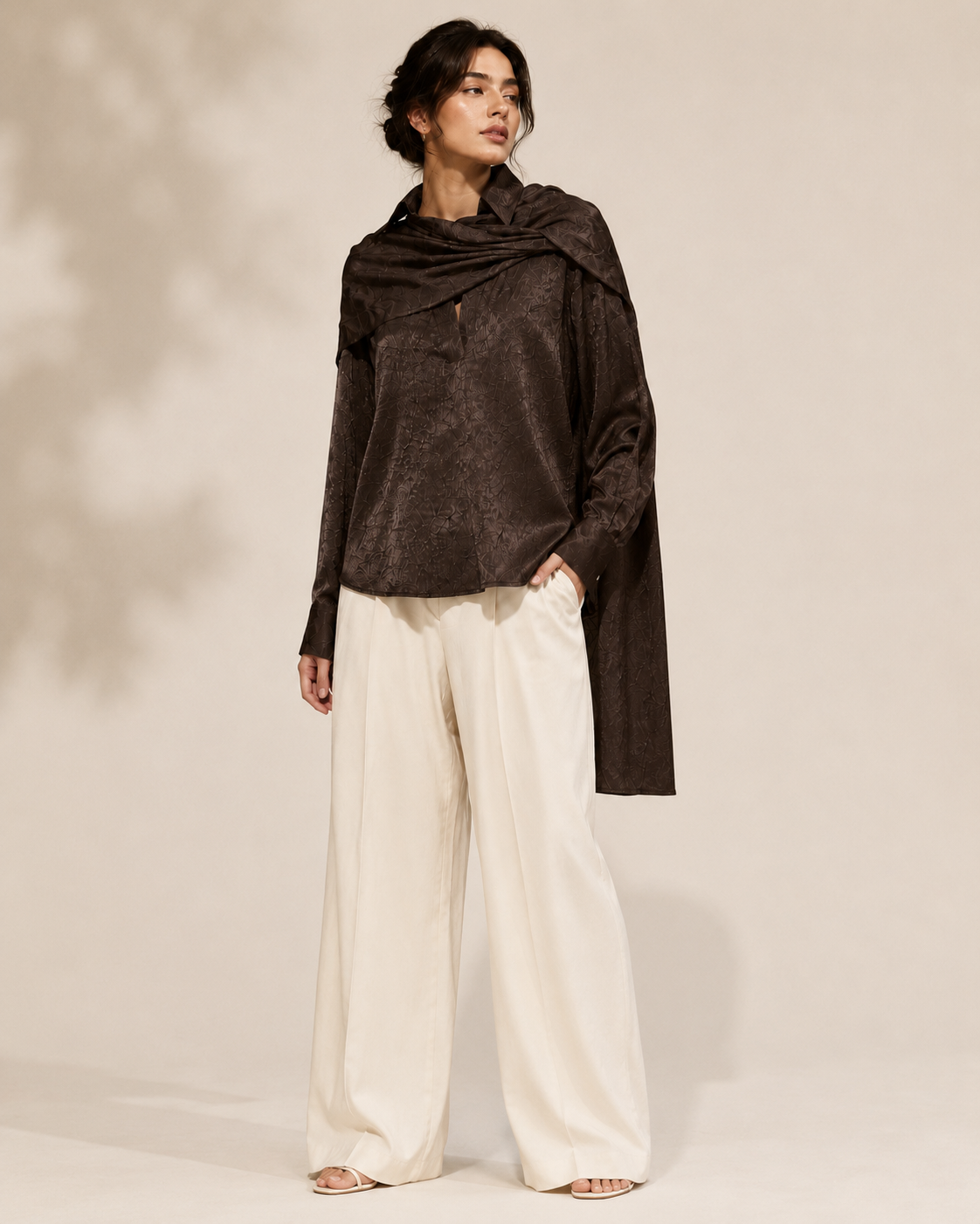 Brown Scarf Blouse