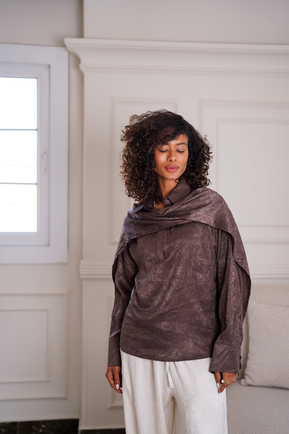 Brown Scarf Blouse