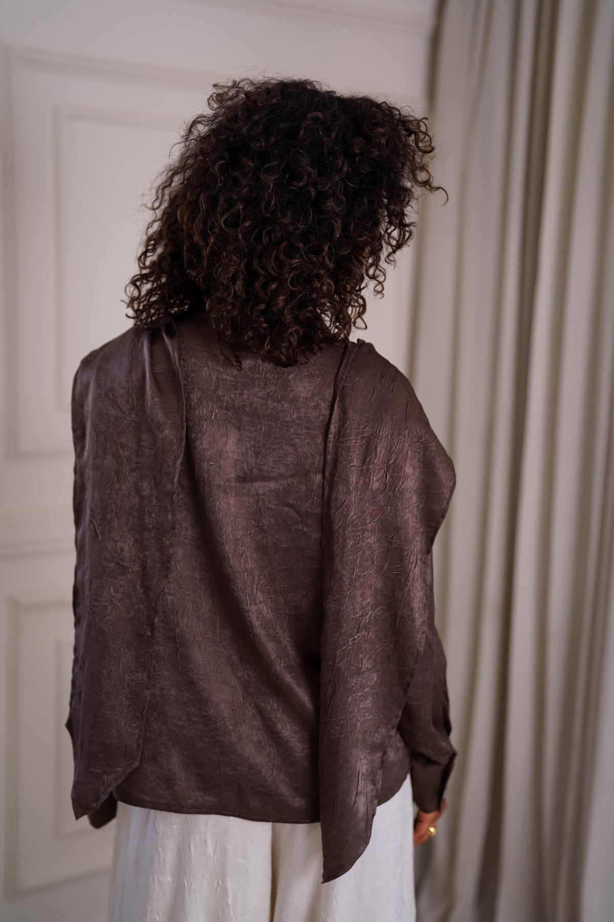 Brown Scarf Blouse