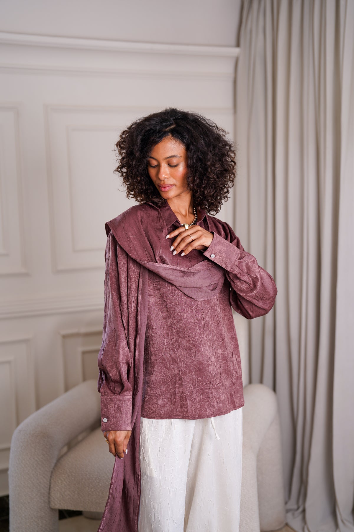 Maroon Scarf Blouse