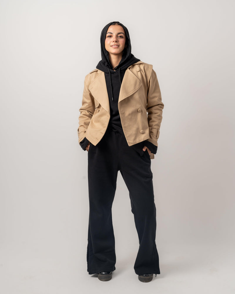 Camel Gabardine Cropped Trench Coat - Yeilda