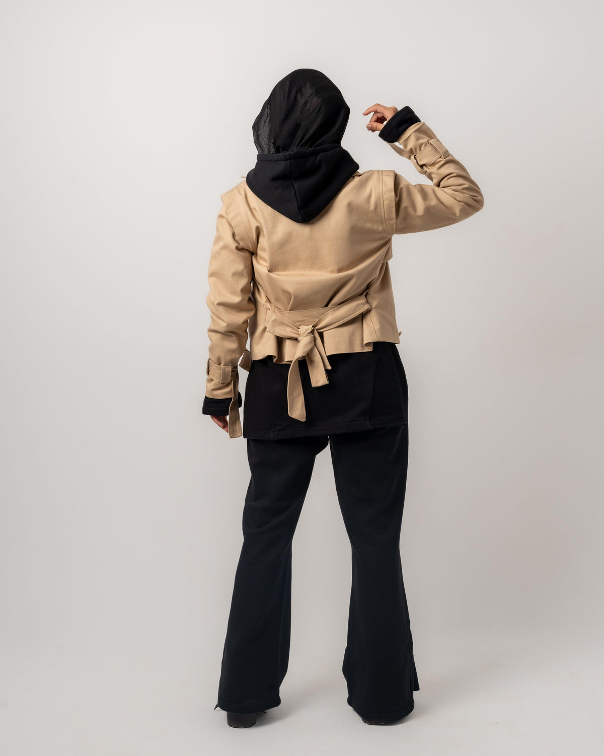 Camel Gabardine Cropped Trench Coat - Yeilda