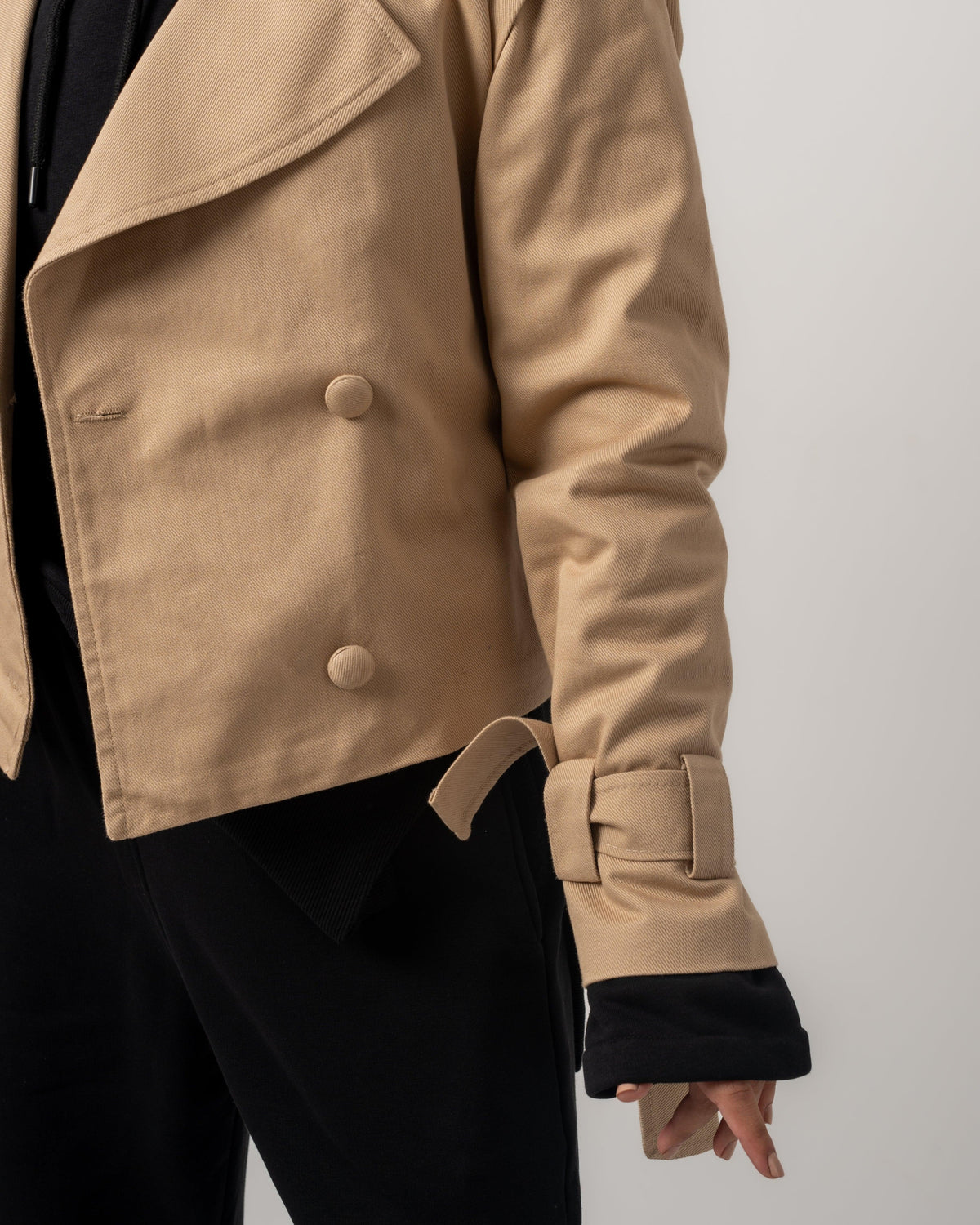Camel Gabardine Cropped Trench Coat - Yeilda