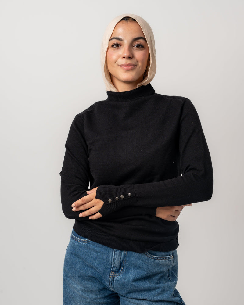 Black Turtleneck Basic Pullover - Yeilda