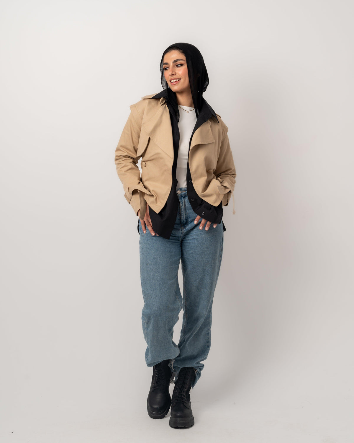 Camel Gabardine Cropped Trench Coat - Yeilda