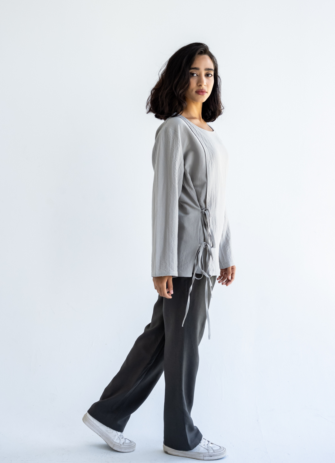 Grey Bow Tie Blouse