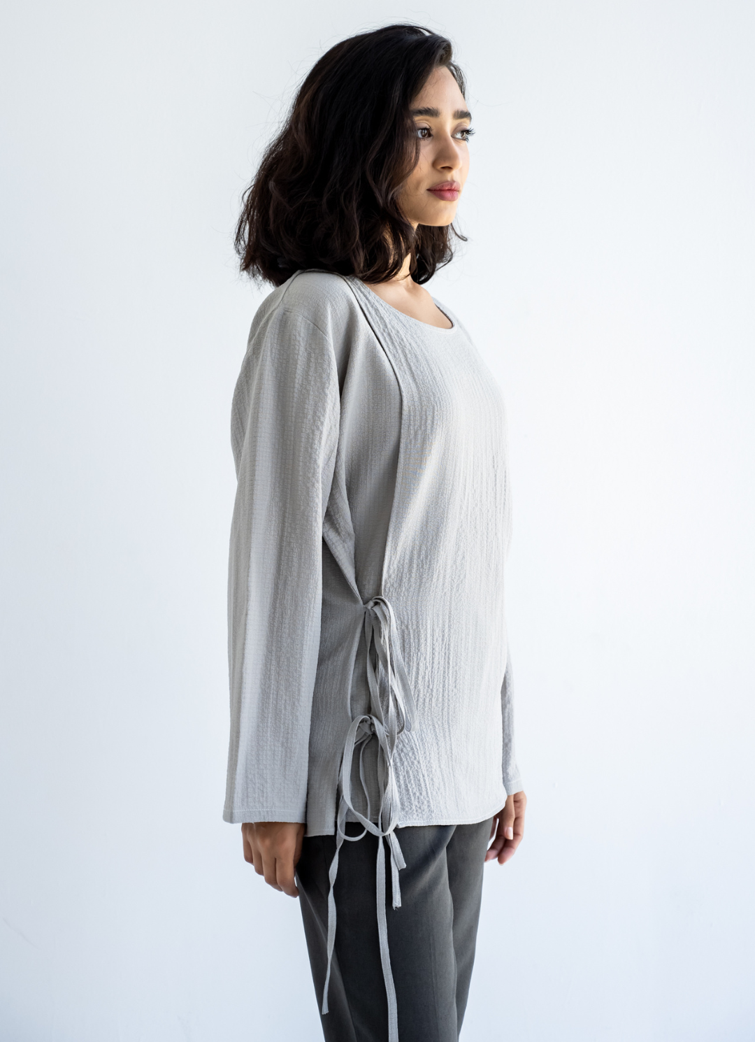 Grey Bow Tie Blouse