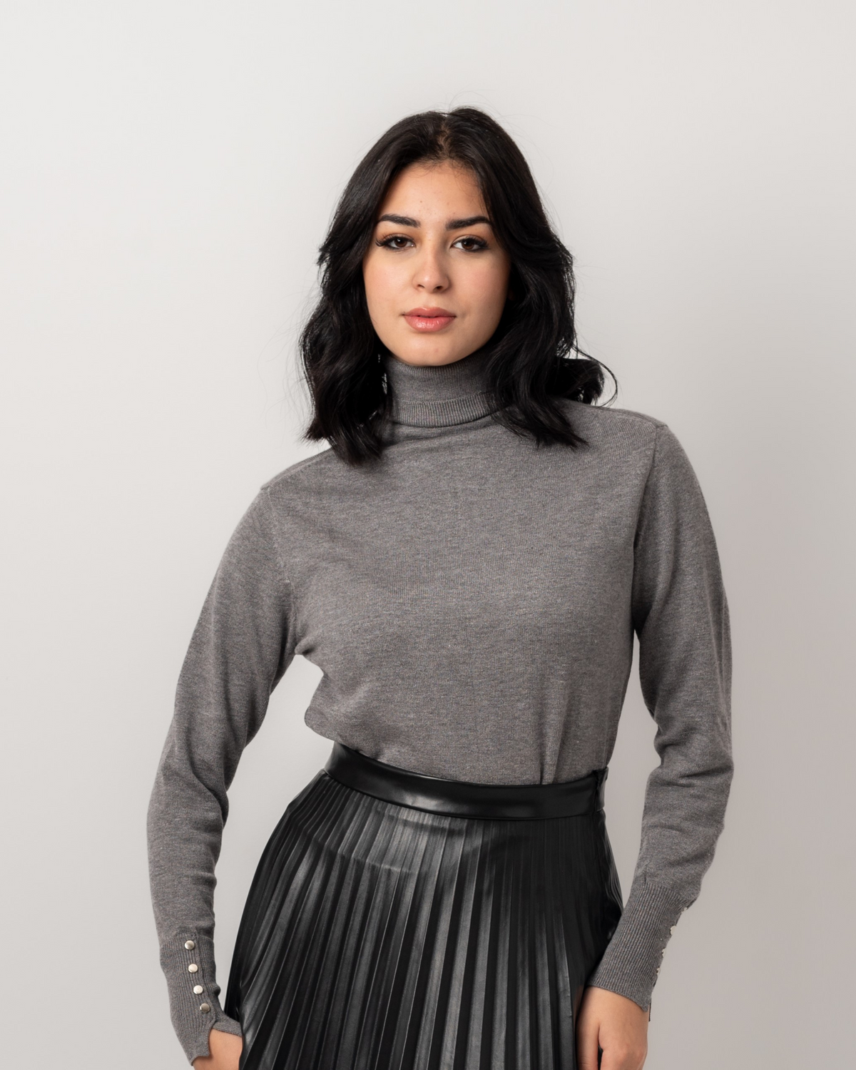 Grey Turtleneck Basic Pullover