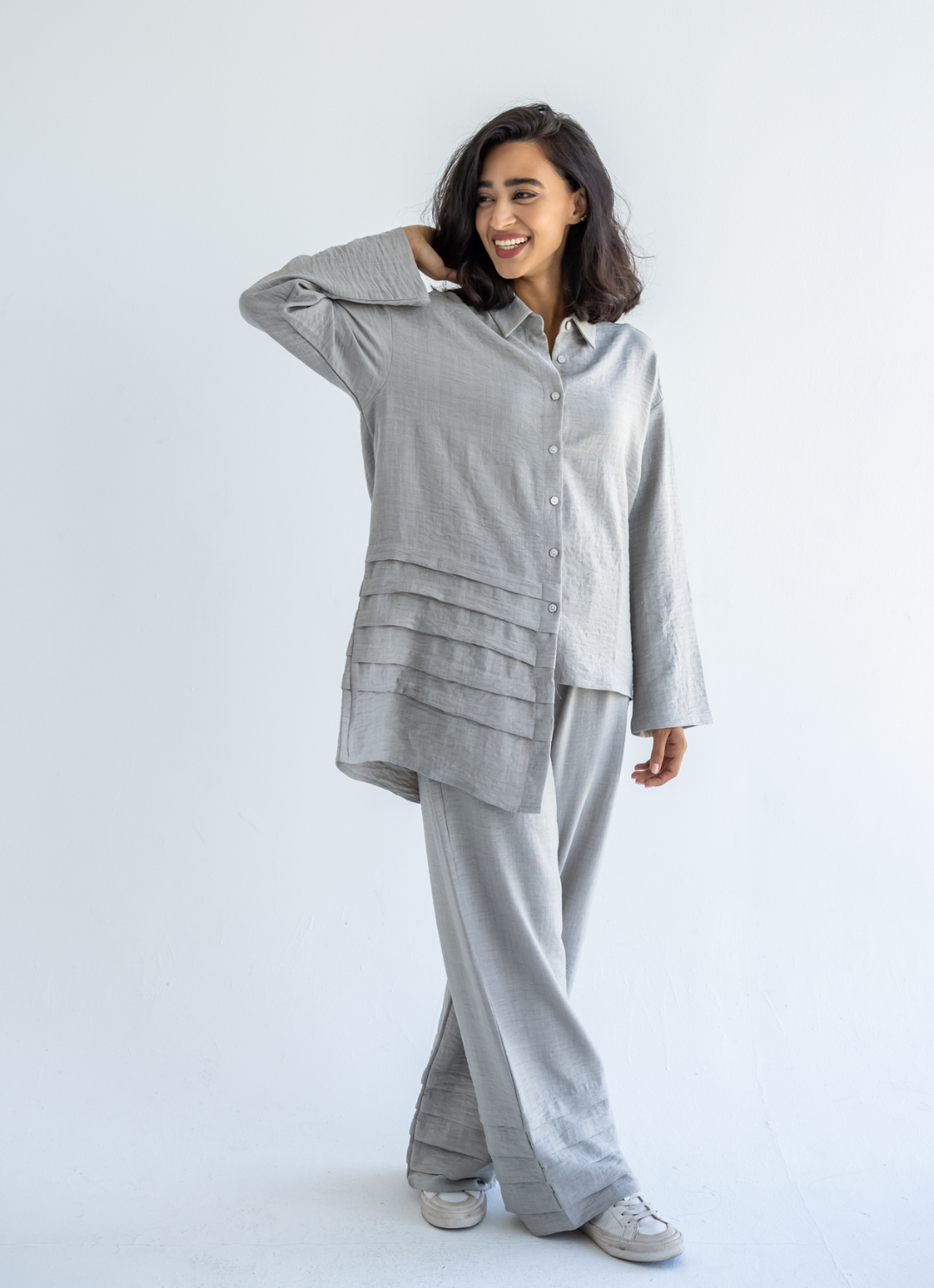Grey Waves Linen Pants