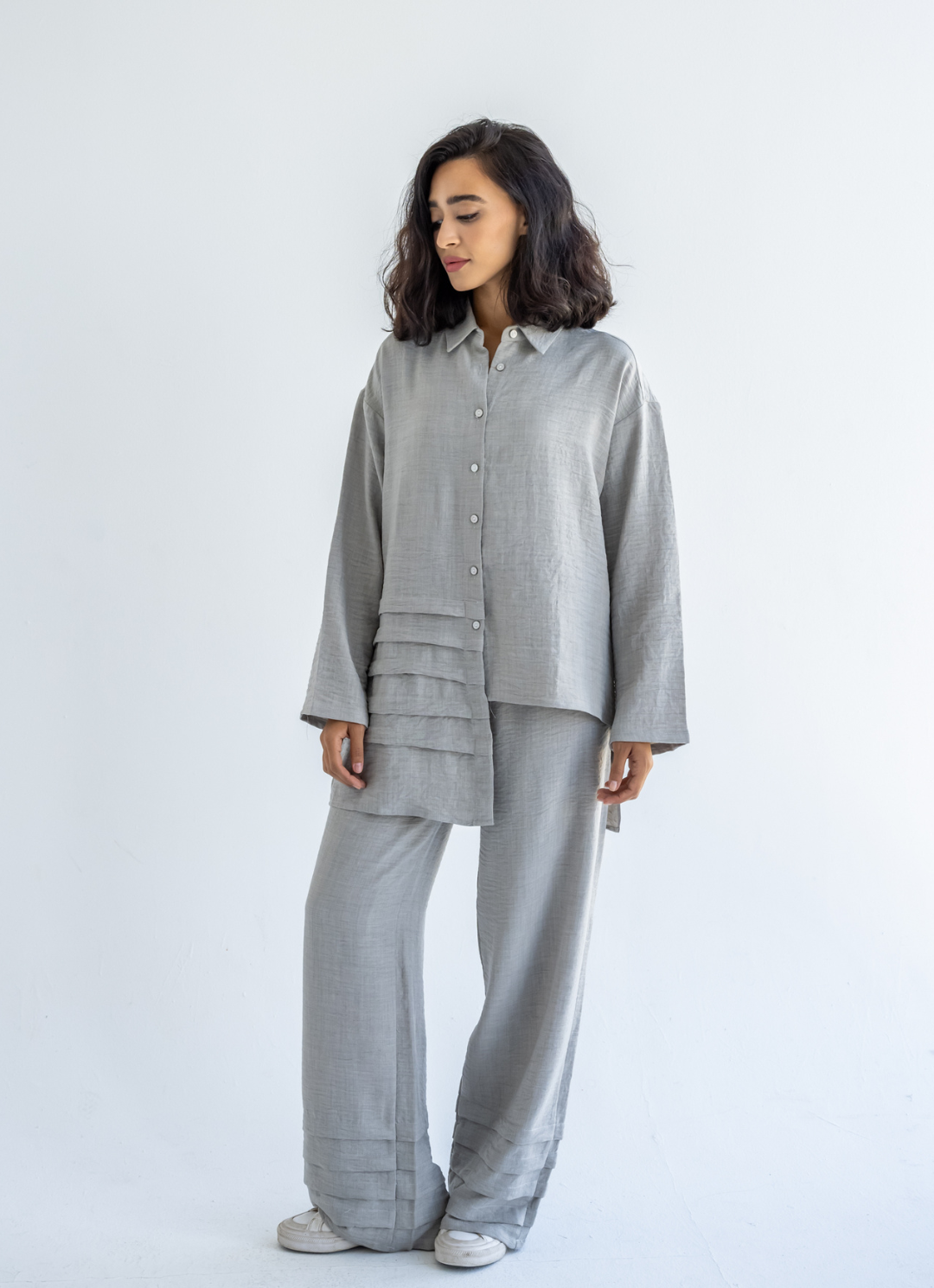 Grey Waves Linen Pants