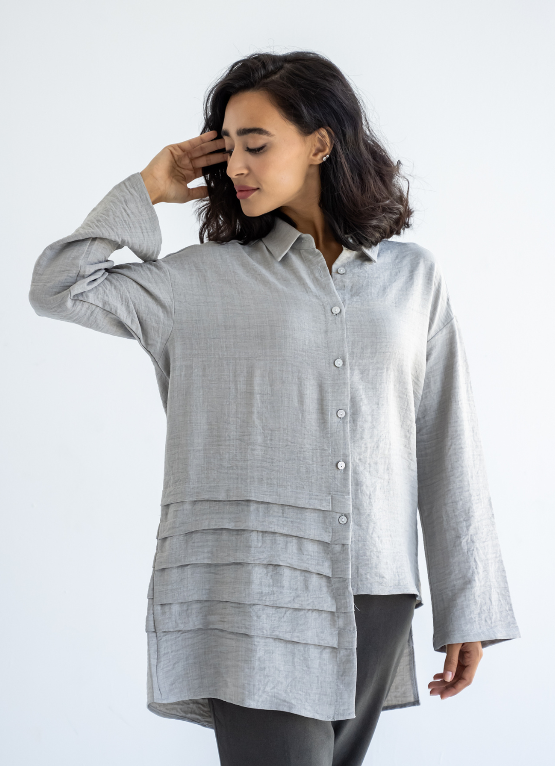 Grey Waves Linen Shirt