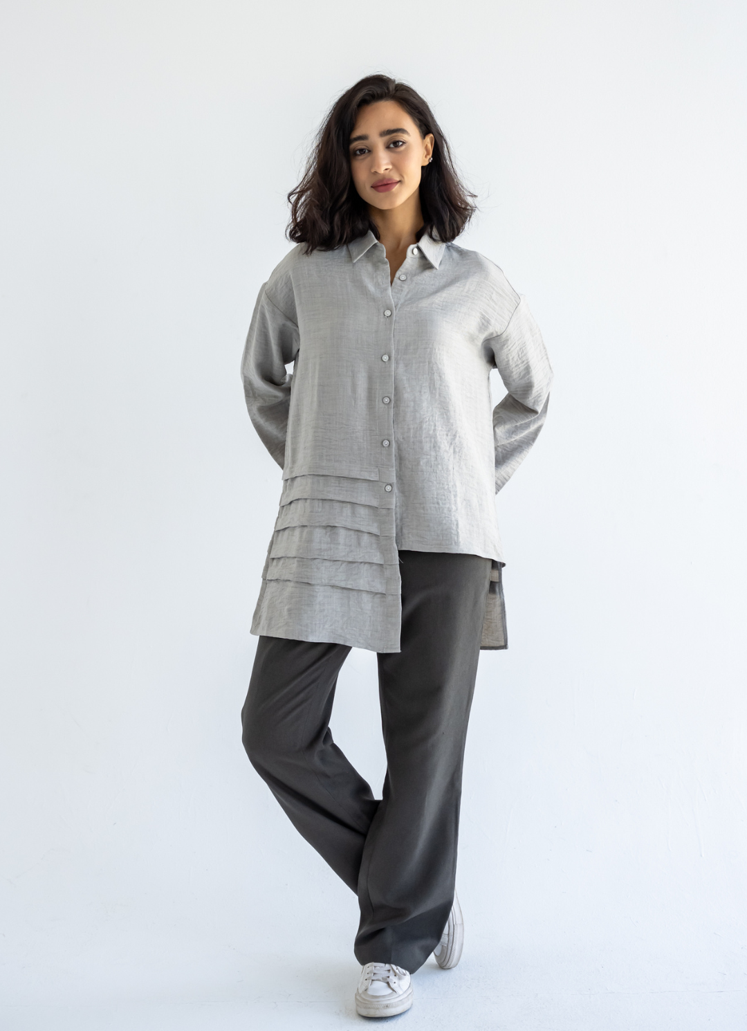 Grey Waves Linen Shirt