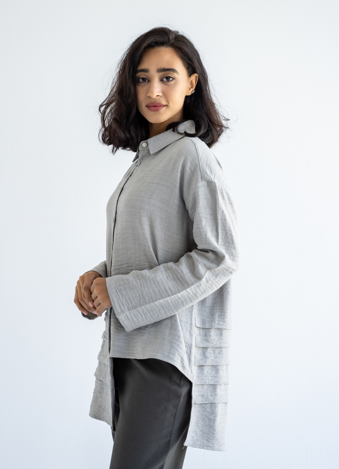 Grey Waves Linen Shirt
