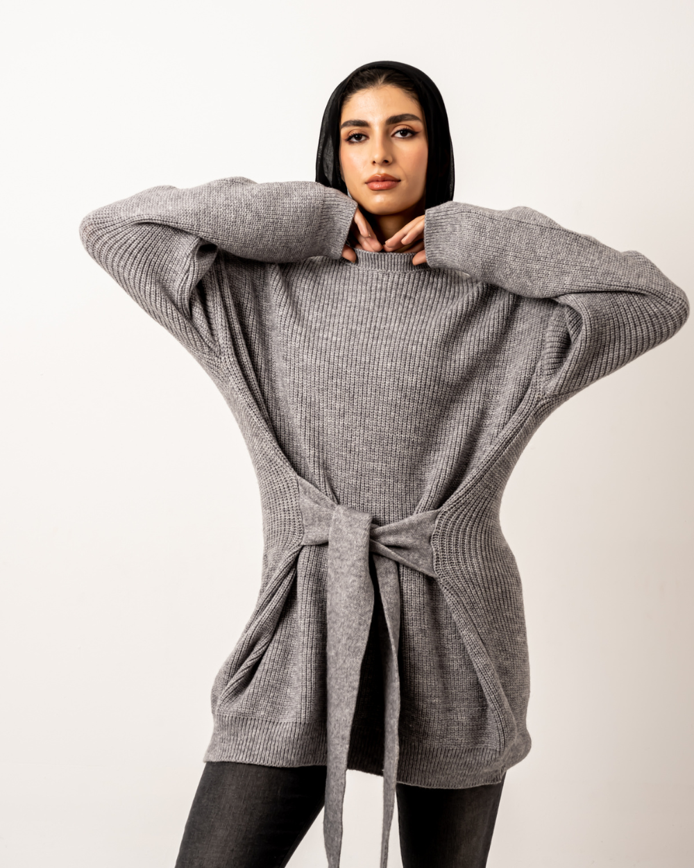 Grey Wrapped Long Sweater