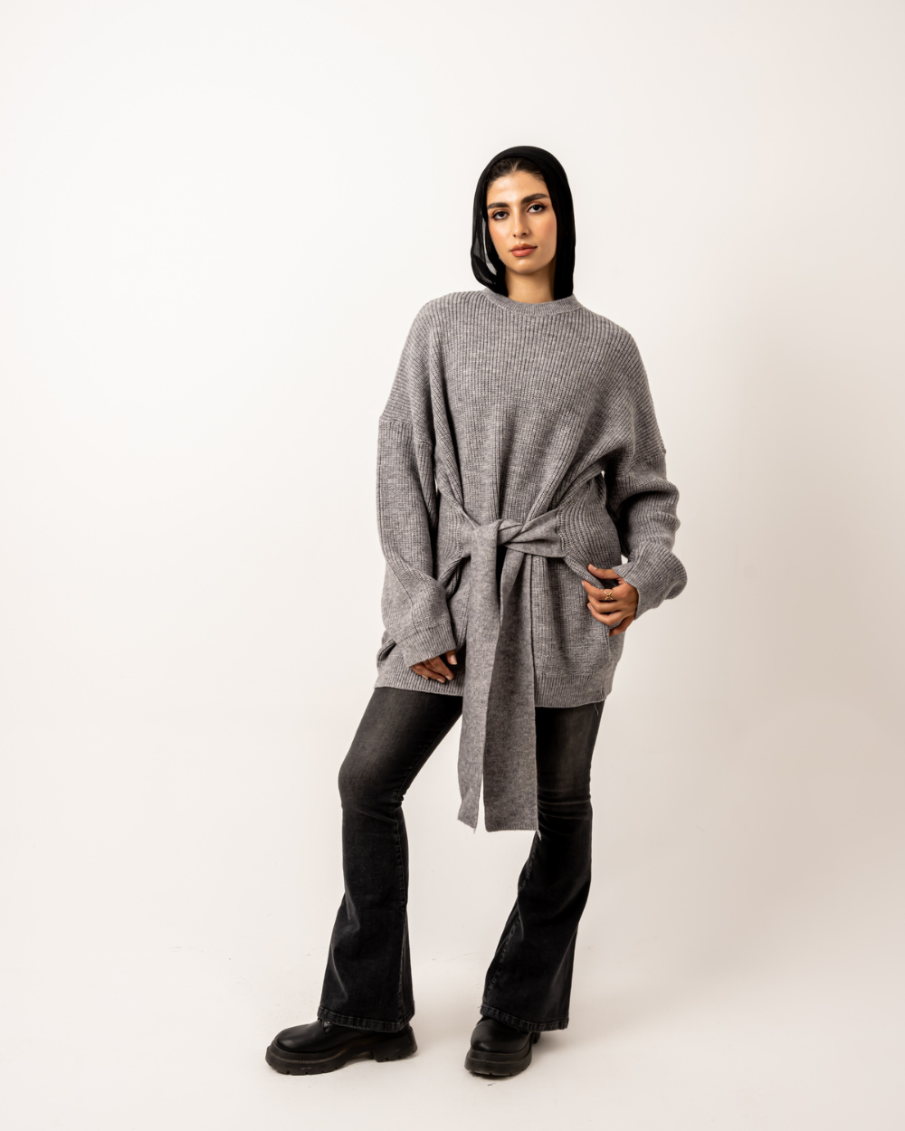 Grey Wrapped Long Sweater